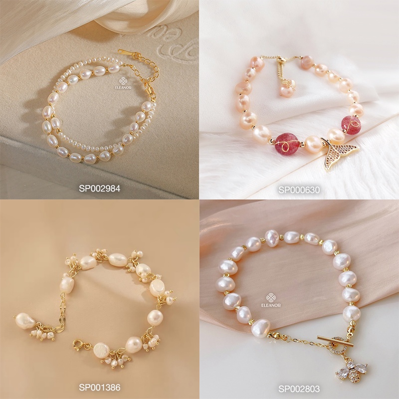 Vòng tay nữ ngọc trai nhân tạo Eleanor Accessories đính đá xanh phụ kiện trang sức đẹp sang chảnh