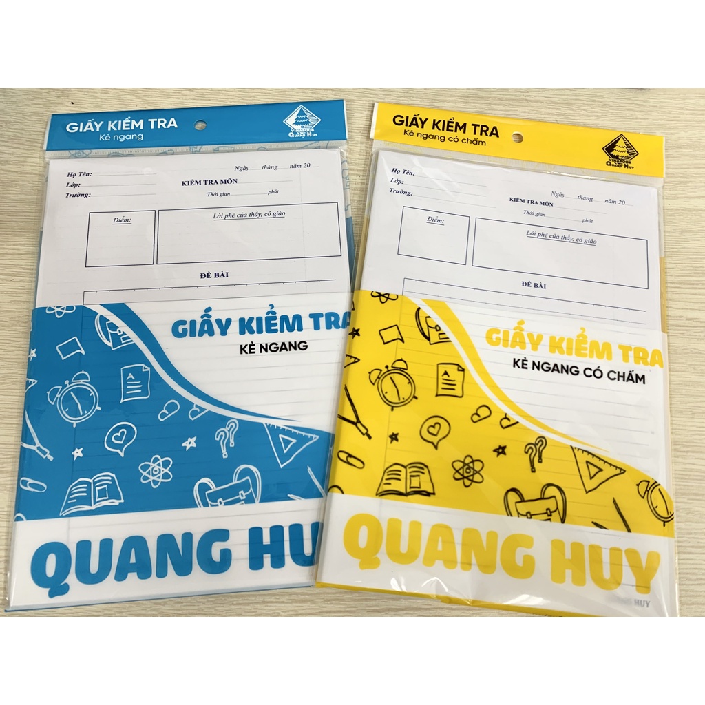 GIẤY KIỂM TRA KẺ NGANG CÓ CHẤM, KHÔNG CHẤM QUANG HUY - 1 TẬP KIỂM TRA CẤP 2 CẤP 3 KHÔNG NHÒE,CHẤT LƯỢNG TỐT