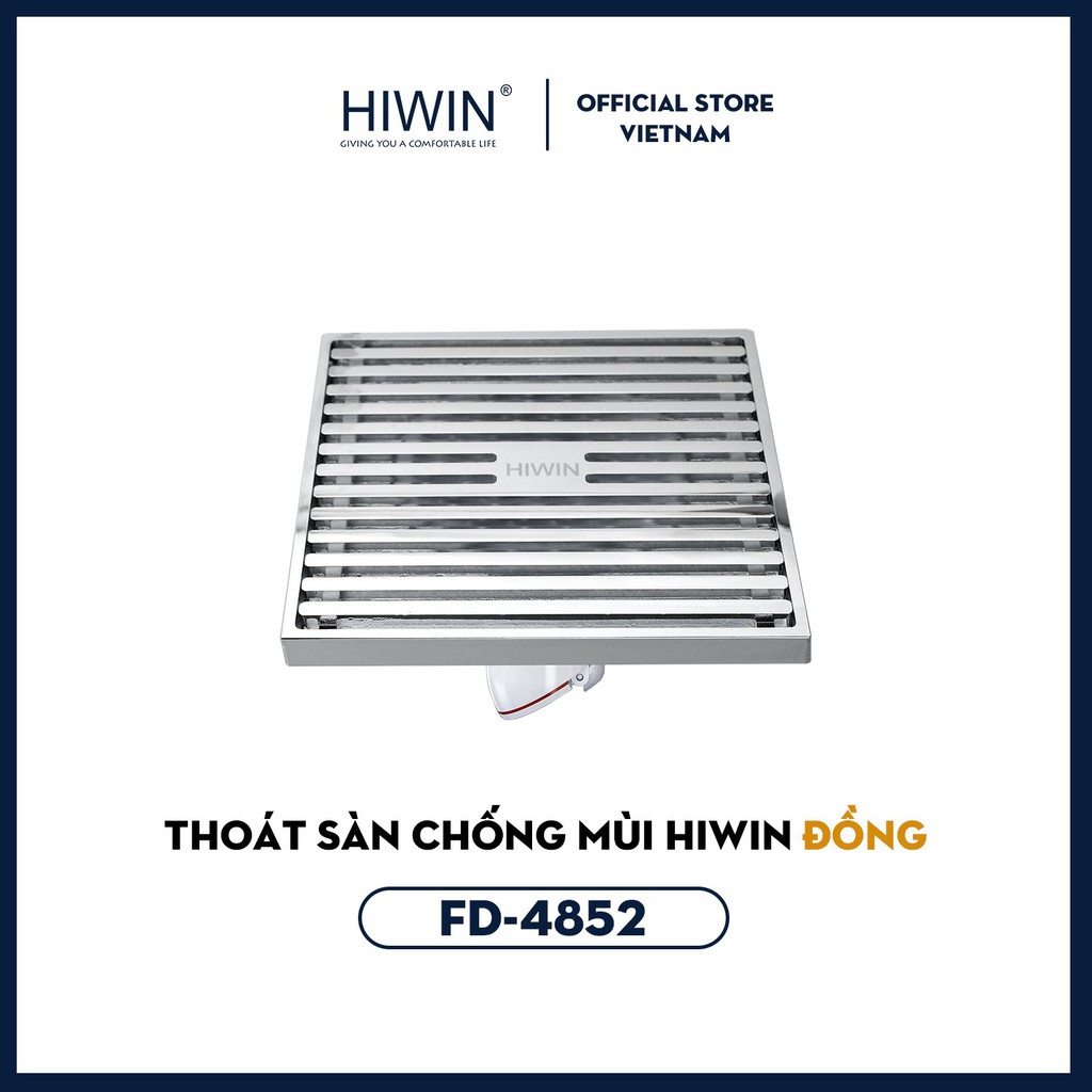 Phễu thoát sàn chống mùi hôi Hiwin FD-4852 đồng gương cao cấp sáng bóng ngăn mùi tối ưu