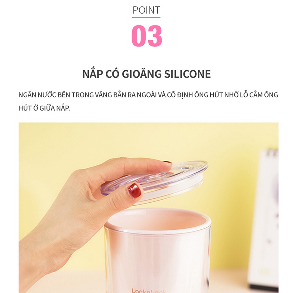Ly nhựa 2 lớp Cherry Blossom kèm ống hút Lock&amp;Lock 750ML - HAP509 (màu trắng và hồng)