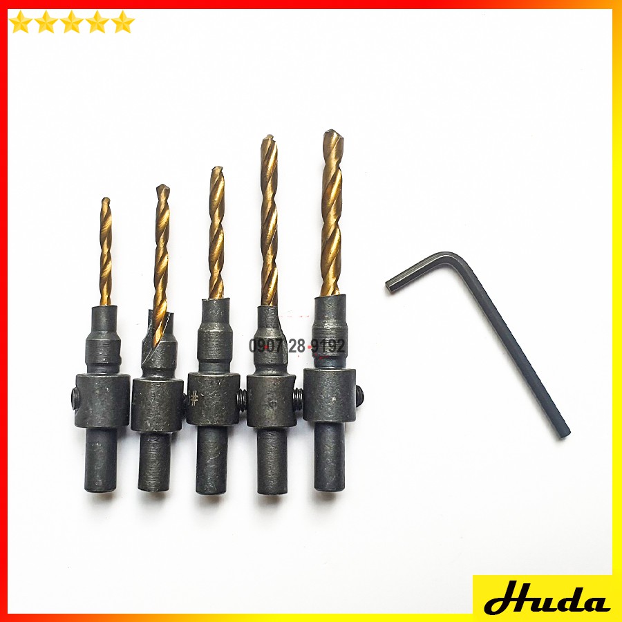 BỘ MŨI KHOAN ÂM VÍT - MŨI KHOAN ÂM GỖ 2 TẦNG CHUÔI LỤC  -  đồ làm mộc