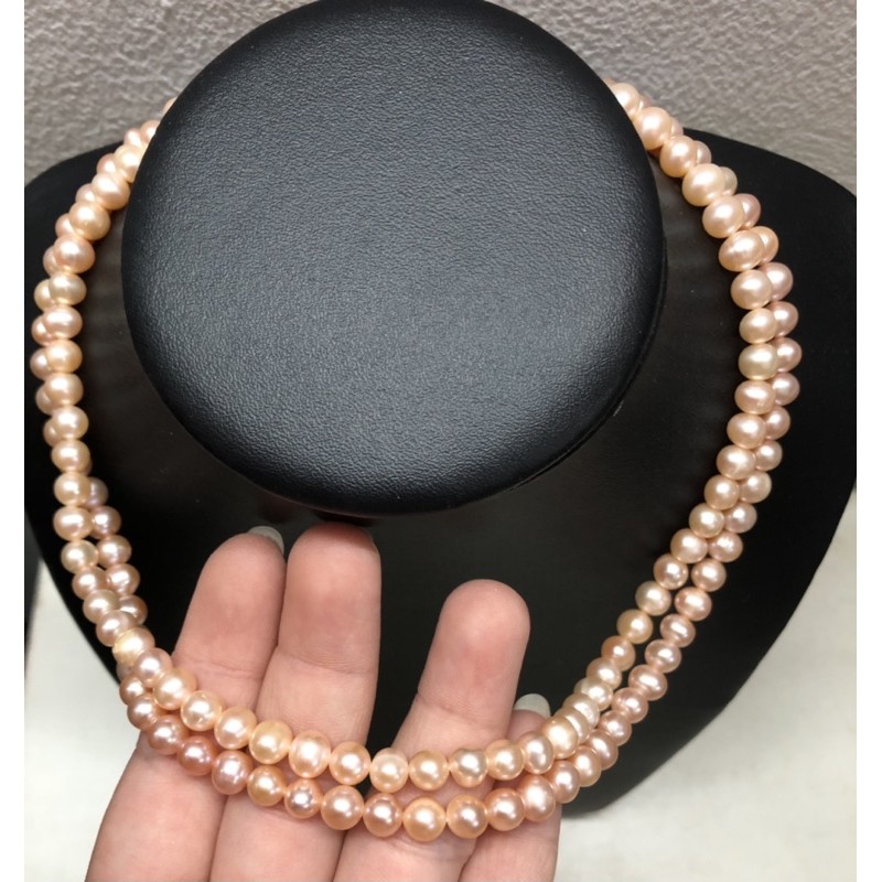 Chuỗi đôi đeo cổ 6-7ly màu hồng cam
