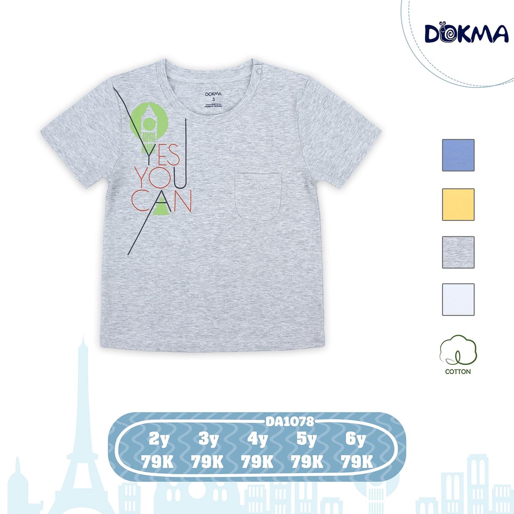 Áo cộc tay bé trai Dokma - chất cotton hữu cơ mềm thoáng, co giãn, thấm hút