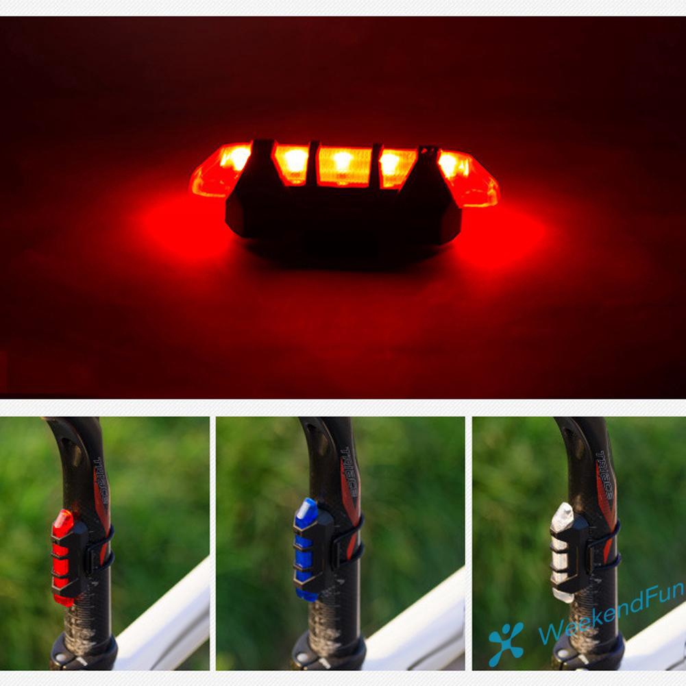 Rear 5 LED Bicycle Cycling Tail USB Rechargeable Red Warning Light Bike