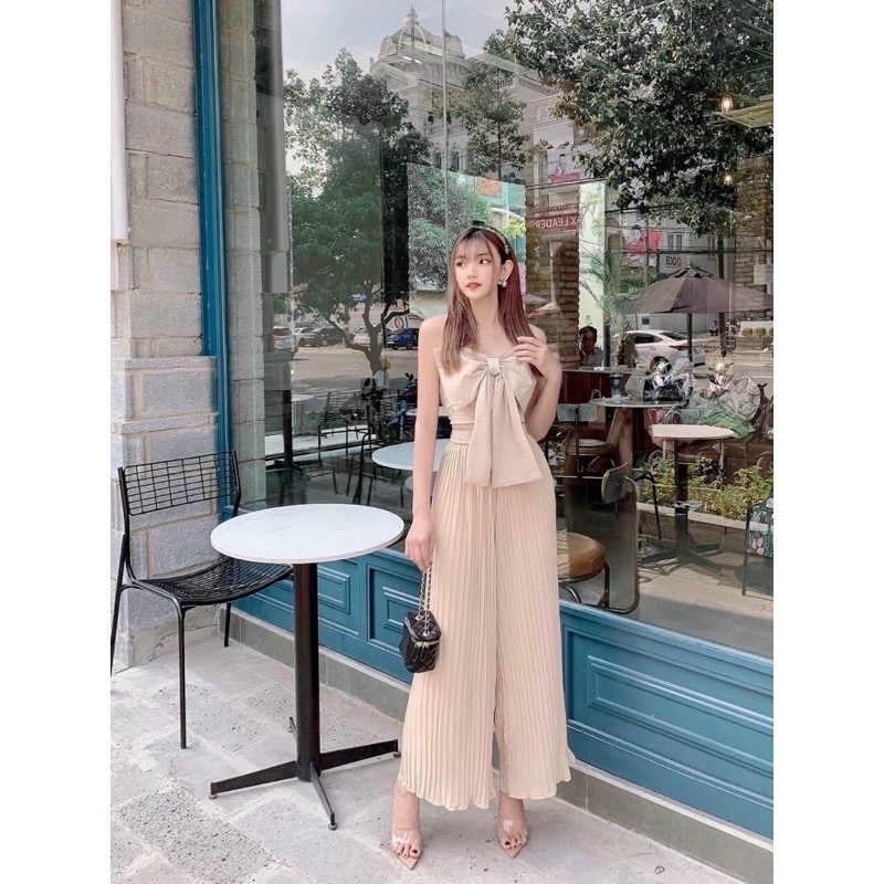 [Mã FATHANG5 giảm 10K đơn 50K] Set Áo Nơ Quần Dập Ly Ống Rộng Cao Cấp Loại 1 <Hình thật> | BigBuy360 - bigbuy360.vn