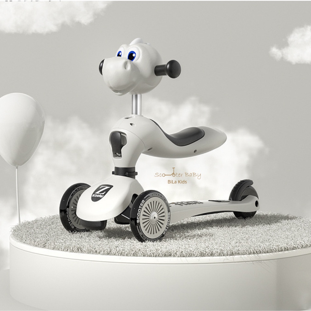 Khủng long gắn tay lái xe scooter cho bé Zinbang, trượt chòi chân, đẩy, thăng bằng- scoot and ride