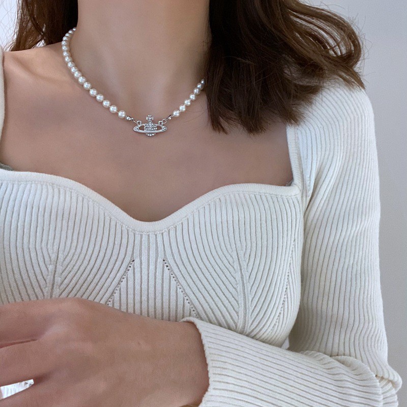 Vòng cổ chuỗi ngọc trai / vòng tay mặt hình hành tinh độc đáo sáng tạo