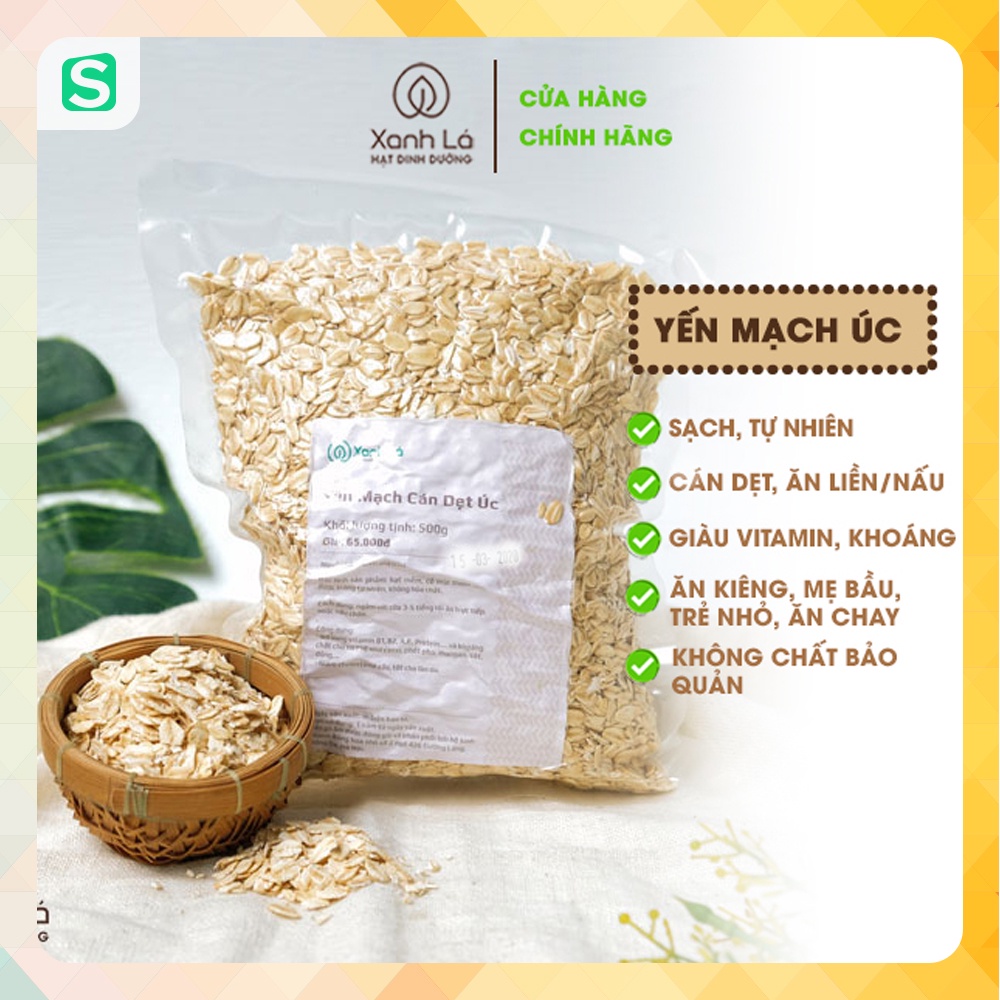 Yến mạch tươi nguyên cám cán mỏng XANH LÁ nhập khẩu Úc ăn liền, ăn kiêng healthy, mẹ bầu, ăn dặm