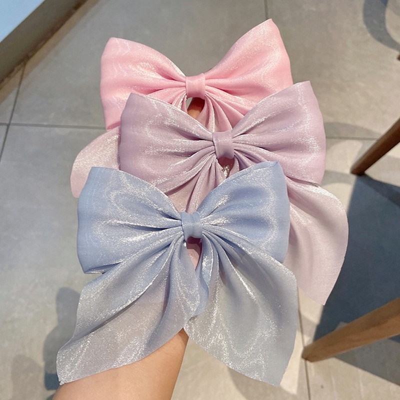 Kẹp Tóc Nơ Cỡ Lớn Bằng Hợp Kim Satin Đính Ngọc Trai Thời Trang Phong Cách Hàn Quốc Cho Nữ