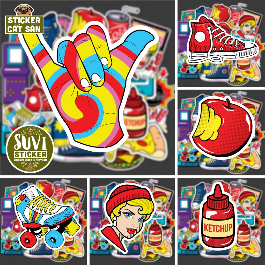 50 Sticker dán laptop Vintage Pop Art chống nước sticker dán laptop, điện thoại, đàn guitar, mũ bảo hiểm, vali. MSP: V10