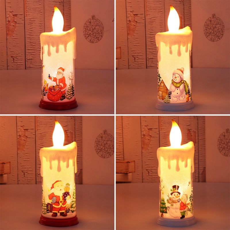 Đèn LED Giả Nến Hình Ông Già Noel Người Tuyết Phong Cách Mới Dùng Trang Trí Giáng Sinh