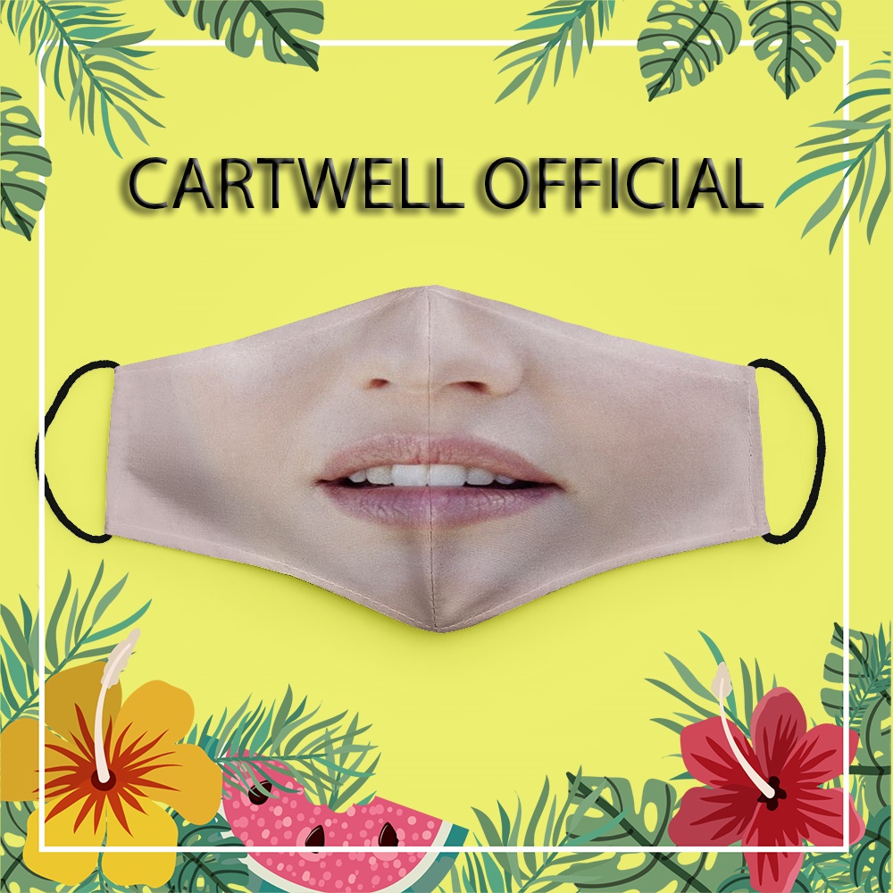 Khẩu trang 3d thời trang in dễ thương hài mặt phụ nữ 5 CARTWELL dây đeo mềm chống giọt bắn kháng khuẩn vải cotton 100% p