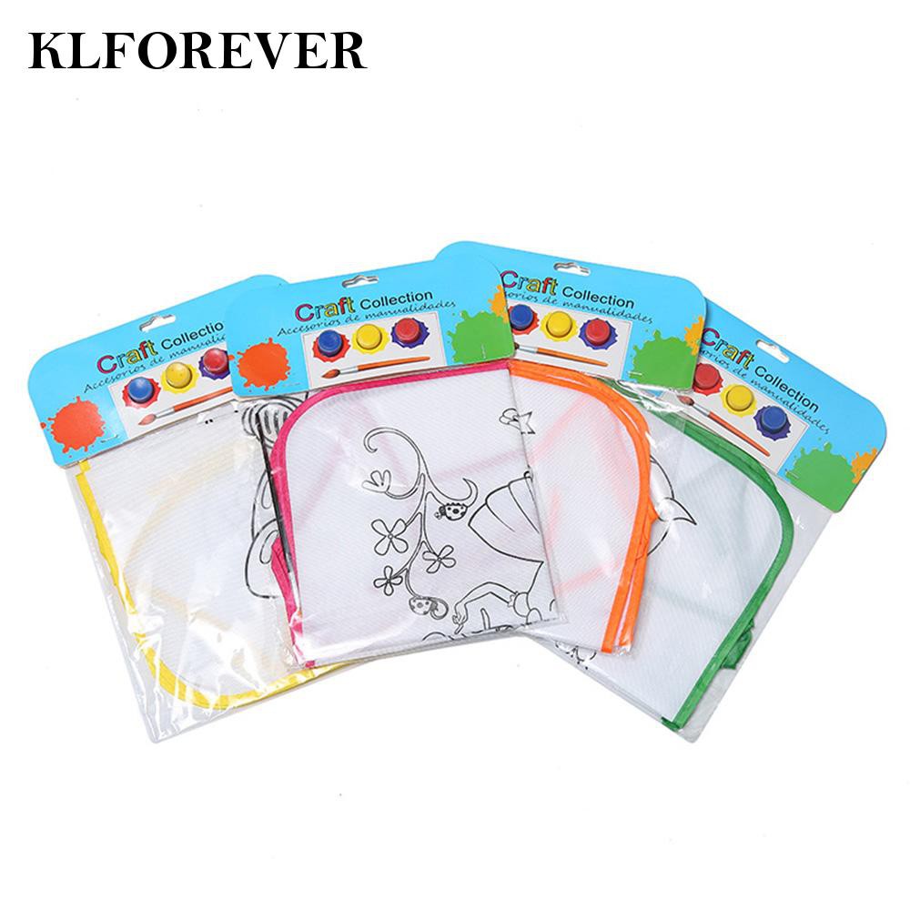 klforever11 Kids Children Oil Painting Kitchen Art Class DIY Apron Kit Acrylic Paint Cartoon Graffiti Set Wonderful