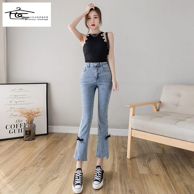 Quần Jeans Dài Tới Mắt Cá Chân Lưng Cao Xẻ Tà Mỏng Nhẹ Thời Trang Mùa Hè Dành Cho Nữ