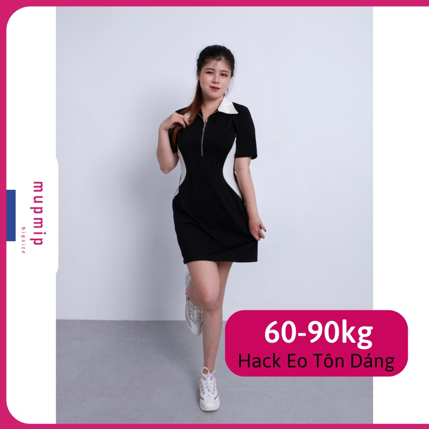 Đầm Polo Bigsize Nữ Body Dáng Suông Chữ A Phối Đen Trắng Chất Cotton Lụa Co Giãn Thoải Mái Cho Các Nàng Mupmip MD006