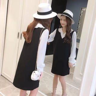 Váy bầu đen phối tay trắng