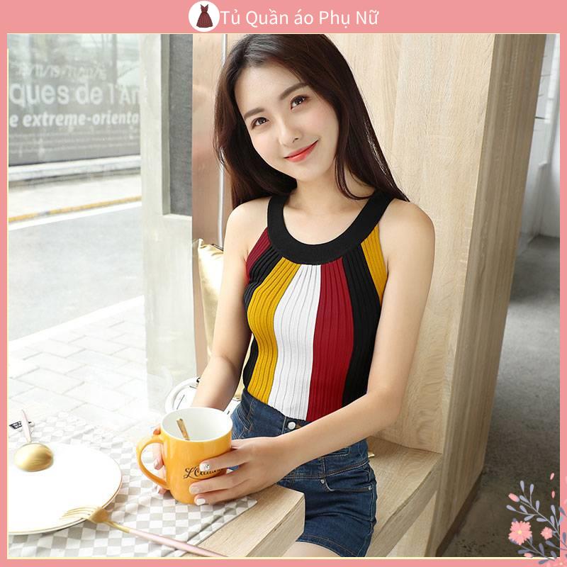 / O Len S t N Th > i Trang Áo Hai Dây Ngắn Mỏng Vừa Vặn Mùa Hè Họa Tiết Kẻ Sọc Màu Sắc Bằng Lụa Mát Dành Cho Bạn Nữ
