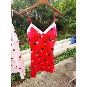 Váy ngủ lụa trái tim xẻ đùi sexy kèm mút ngực 2021❤️FREESHIP❤️Đầm mặc nhà gợi cảm QUẢNG CHÂU( video- ảnh) - SX 114