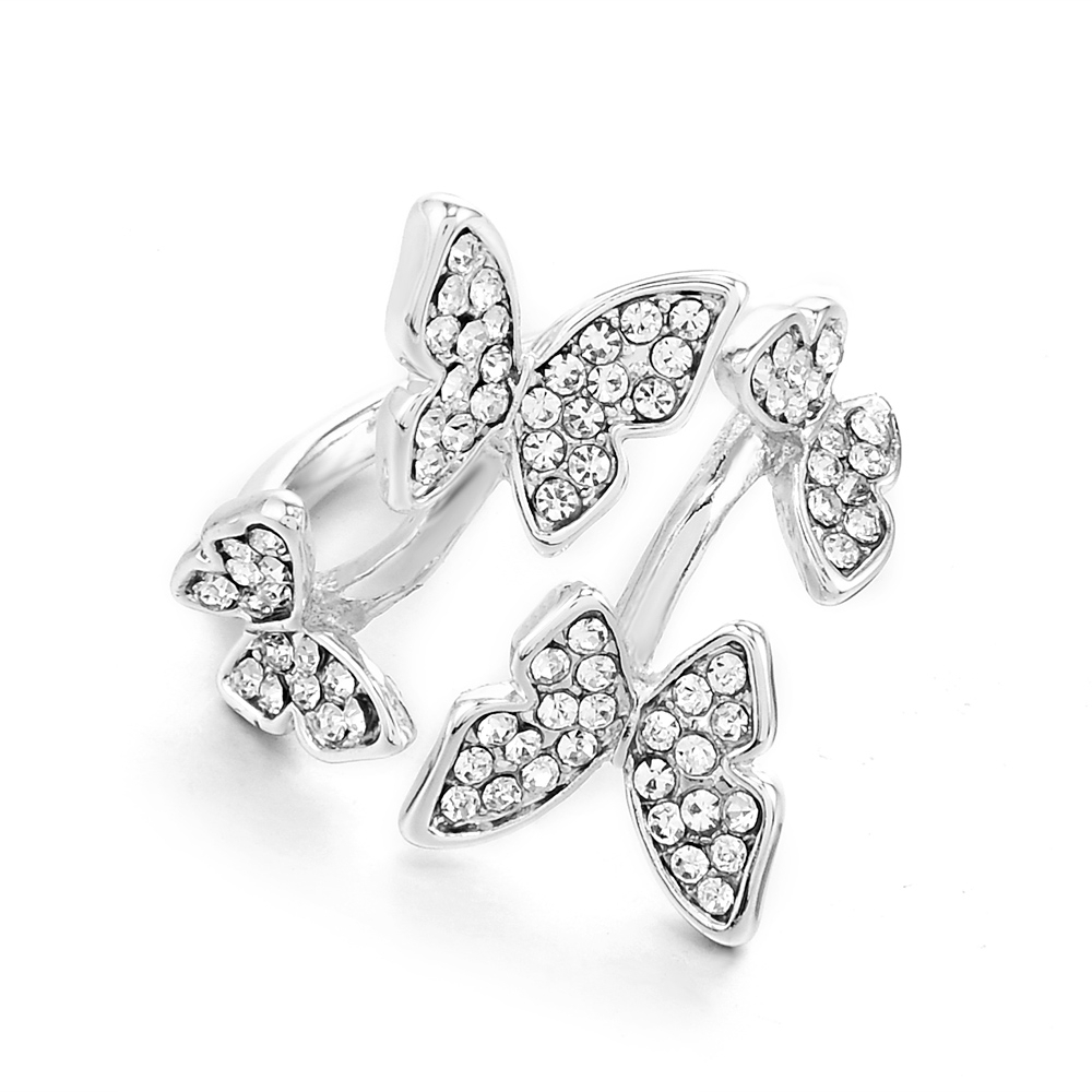 Nhẫn đính đá sa-phia trắng hình dạng bướm đơn giản cho nữ