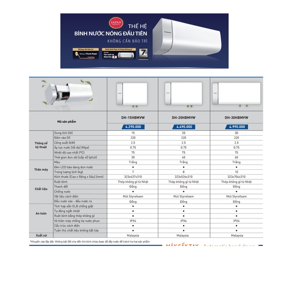 Bình nóng lạnh cao cấp panasonic