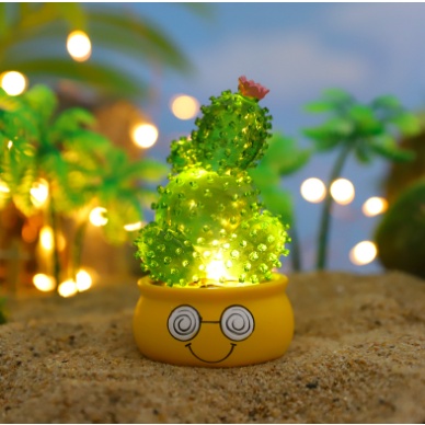 Set 4 mô hình xương rồng chibi phát sáng biểu cảm dễ thương dùng để trang trí góc làm việc bàn học quà tặng bạn bè - Ráp