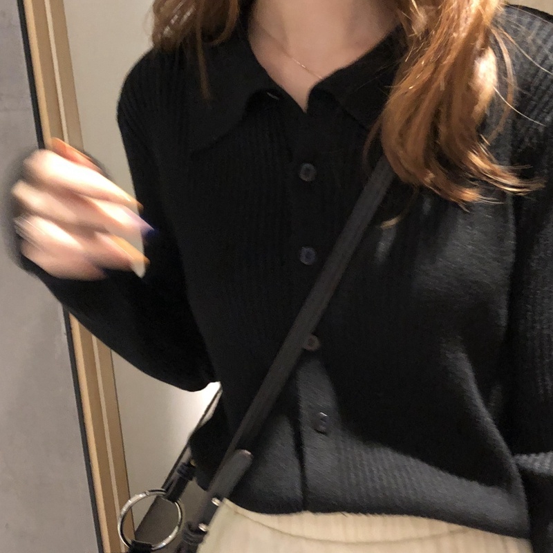 Áo sweater dài tay cổ polo thiết kế thời trang theo phong cách Hàn Quốc cho nữ