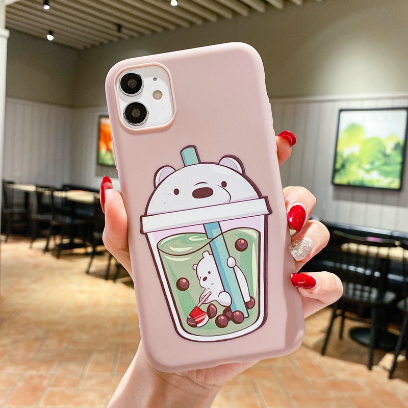 Ốp lưng Huawei Y9 Y7 Y6 P30 Mate 20 Pro Prime 2018 2019 Nova 2i 3e 3i 5T Samsung M30s M20 J6 A6 Plus 2018  Milk Tea Bear Matte Soft Case Cover/HSND