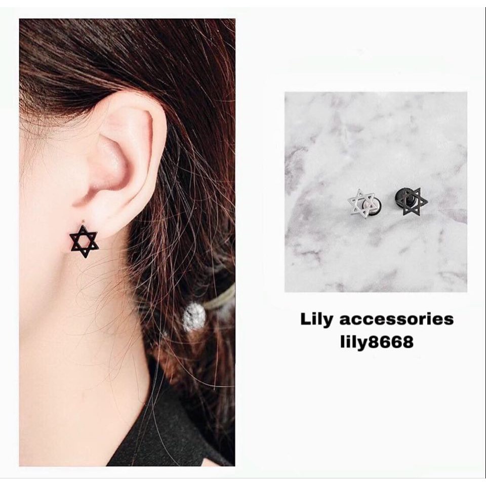 Six-pointed Star Earring khuyên tai titan ngôi sao 6 cánh không gỉ không đen không dị ứng nam nữ unisex