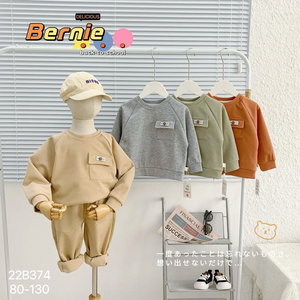 Bộ thu đông dài tay dày dặn cho bé, bộ dài tay unisex cho bé hàng thiết kế đẹp Bernie