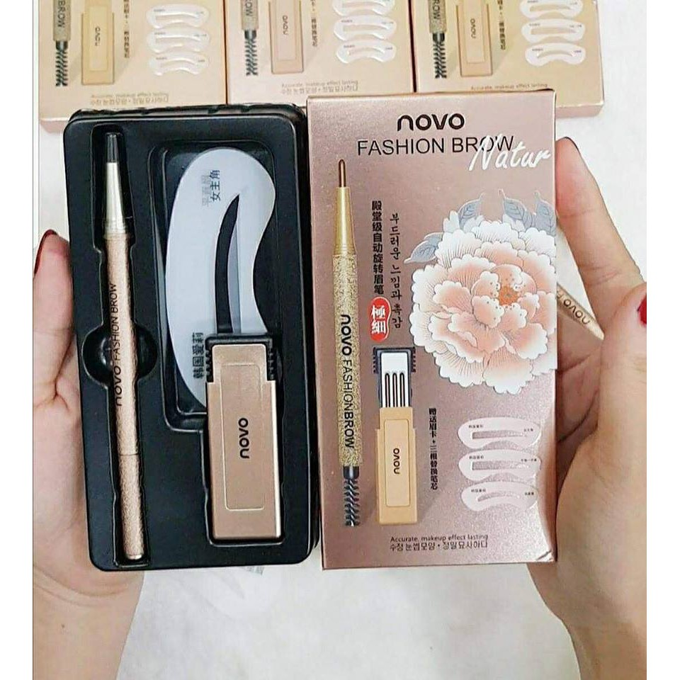 Bộ chì kẻ mày Novo siêu mịn gồm 3 lõi thay thế cùng 3 kiểu khuôn mày | BigBuy360 - bigbuy360.vn