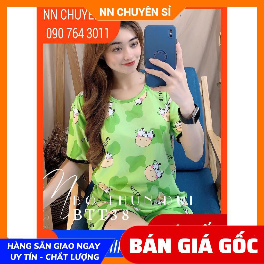 Đồ bộ nữ mặc nhà chất thun mềm mịn in hình bò sữa in hoạt hình dễ thương BTT thun đùi tổng hợp