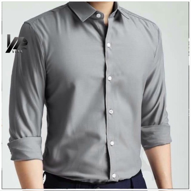 Áo sơ mi nam Trắng - Xám chất Lụa kiểu dáng slim fit lên form cực đẹp | BigBuy360 - bigbuy360.vn