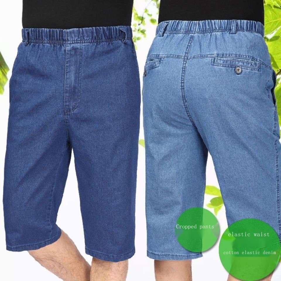 Quần Jean Lửng Ống Rộng Lưng Thun Co Giãn Mẫu Mới Mùa Hè Thời Trang Cho Nam Trung Niên