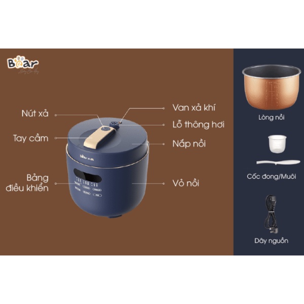 Nồi áp suất 5L Bear YLB-A50M1 Đa năng hầm cháo, ninh xương - Bear Home
