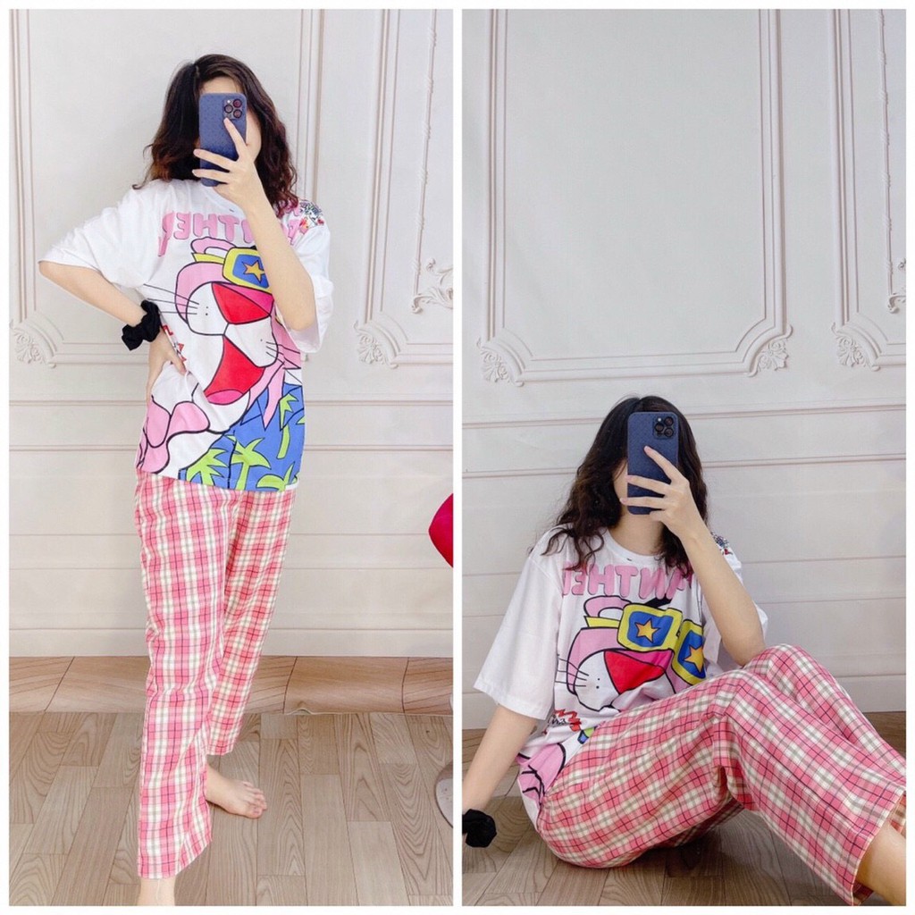 Set đồ bộ nữ quần caro kate ống rộng NHIỀU MẪU 2, đồ bộ hoạt hình Freesize Molly Fashion