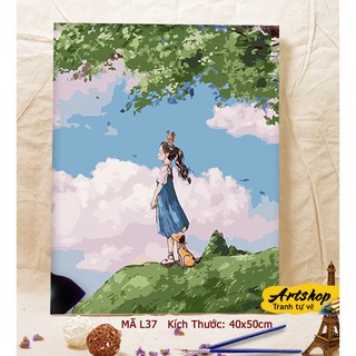 L37 Tranh tô màu theo số sơn dầu số hóa ARTSHOP đã căng khung sẵn và dầu phủ bóng
