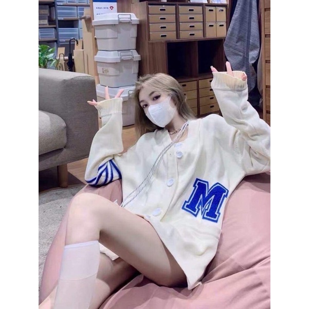 Áo Khoác Cardigan Bông Hoa Chữ M Sọc Tay Cúc Cài Form Rộng Nam Nữ