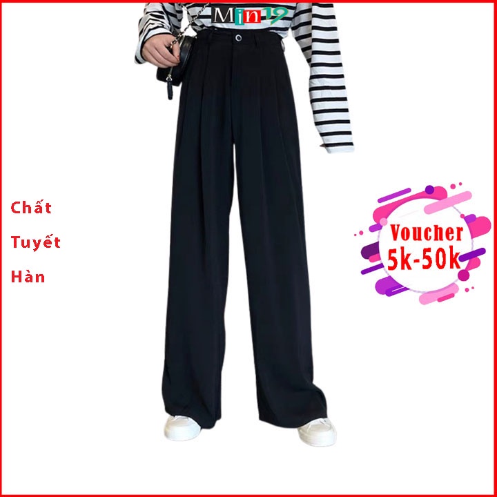 Quần ống rộng nữ MIN19 quần cullotes ống rộng lưng cao cạp cao dáng suông bigsize màu đen thời trang Hàn Quốc