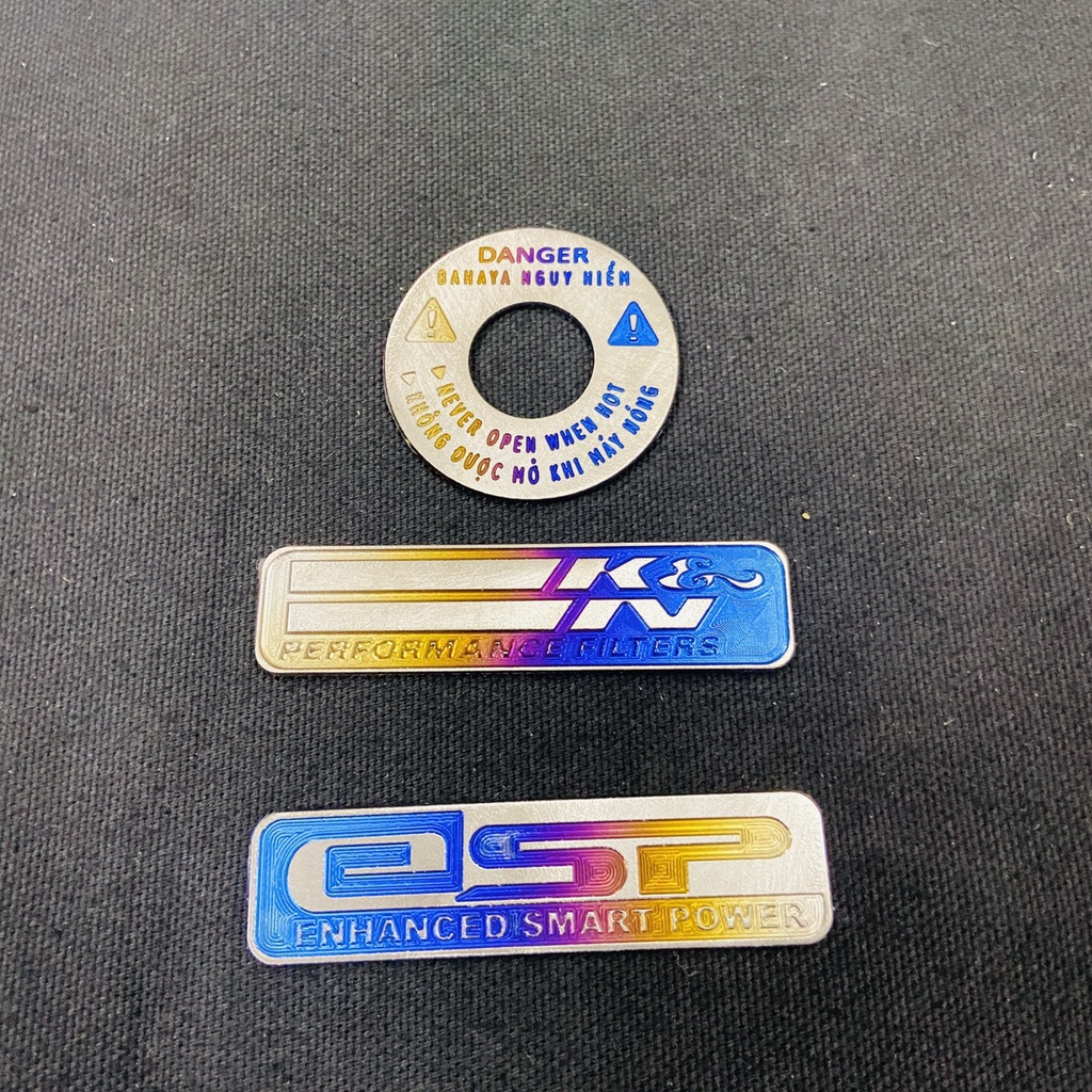 Combo tem titan dán NẮP NƯỚC và logo KN dán pô e các dòng xe Vario, Click, Vision, AB