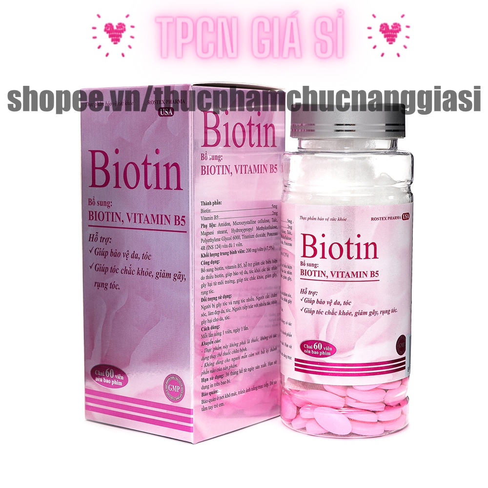 Viên mọc tóc Biotin bổ sung Vitamin b5 giúp giảm rụng tóc, đẹp da, chắc móc