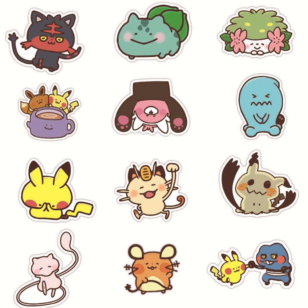 Bộ 38 miếng dán trang trí va li/ đàn guitar điện thoại chống thấm nước hình Pikachu Pokemon dễ thương