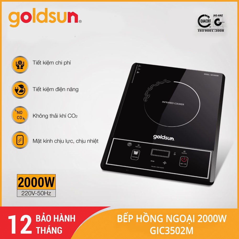 Bếp hồng ngoại Goldsun GIC3502M công suất 2000W dùng cho mọi loại nồi chảo - Hàng chính hãng, bảo hành 12 tháng