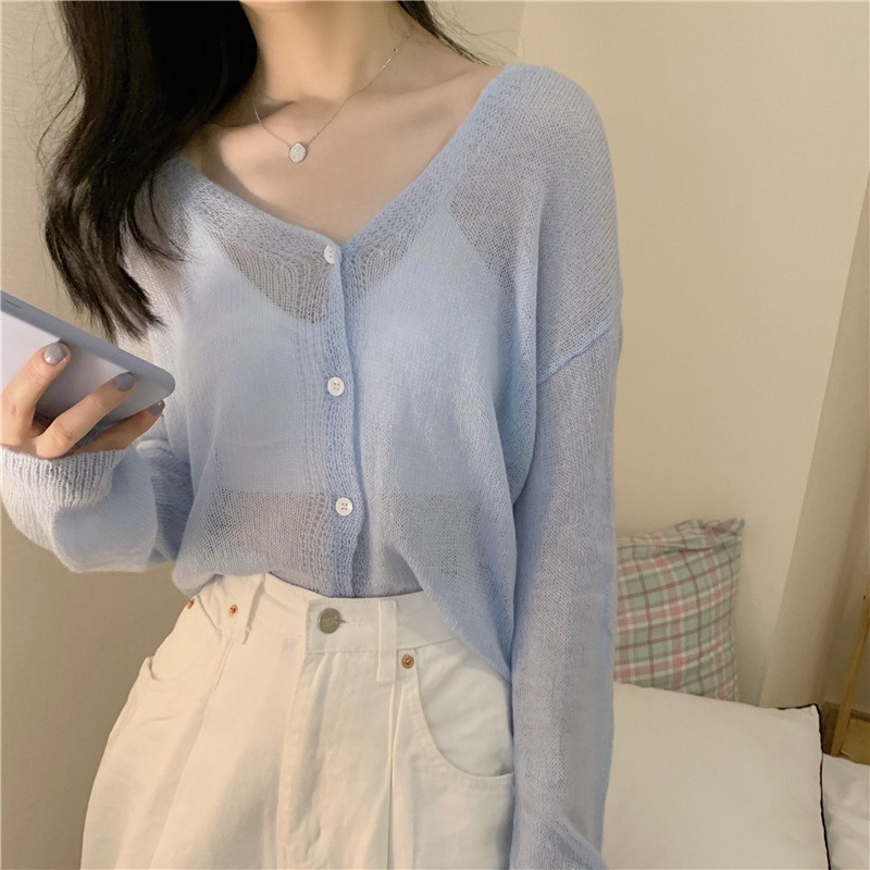 Áo khoác cardigan ZHELIHANGFEI dệt kim tay dài cổ chữ V chống nắng thời trang cao cấp