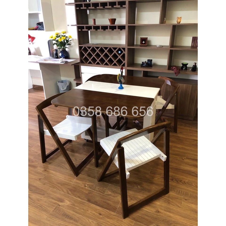 Bàn Ăn Thông Minh Gỗ Sồi Tự Nhiên - Bộ 6 ghế bàn 1m4