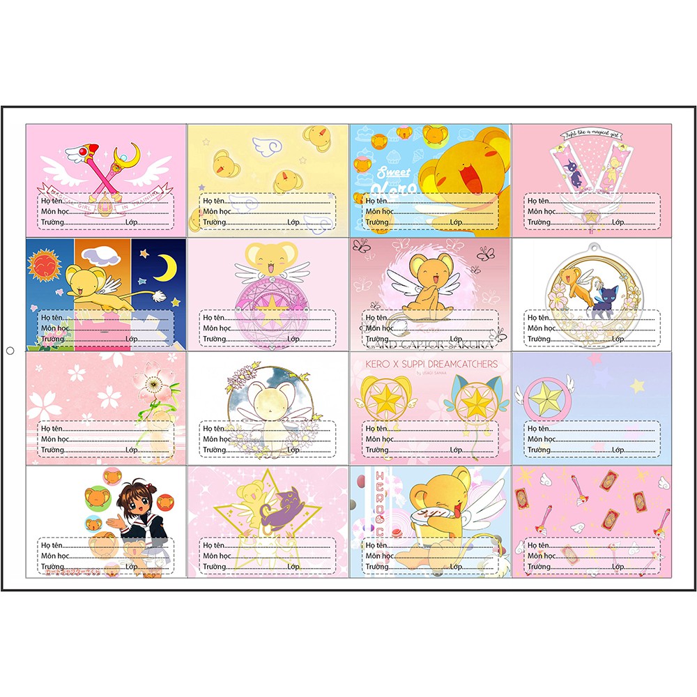 nhãn vở kero NV11 card captor sakura hoạt hình set 16 chiếc có keo dán sẵn