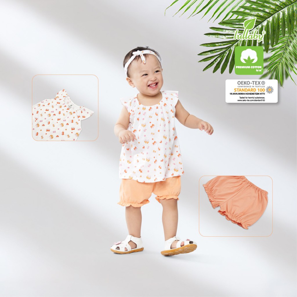 Bộ cộc tay raglan, cổ chun cotton Lullaby 2021