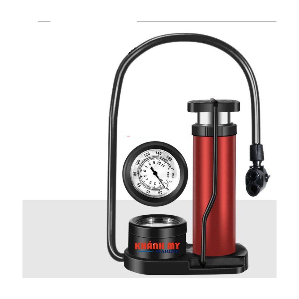 Bơm đạp chân dùng cho bơm lốp xe đạp, bơm lốp xe máy, có đồng hồ báo áp suất bơm dài