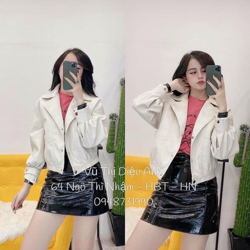 Áo Khoác Da Nữ 2 túi trước hottren, Áo Da Bomber Hàng Cao Cấp , sẵn 2 màu /Hường khểnh Shop.