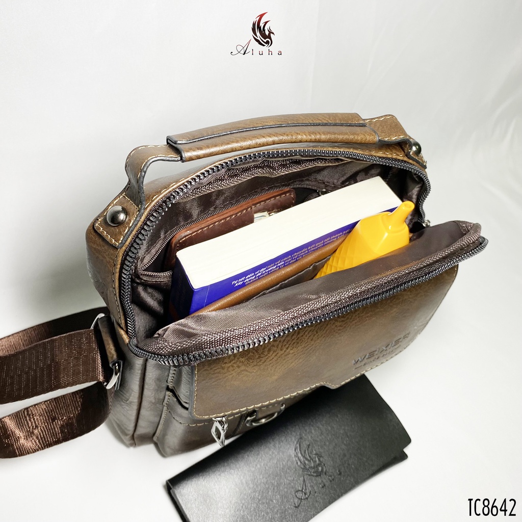 Túi chéo vuông cổ điển, da PU, nhiều ngăn, có tay nắm mềm, kiểu dáng lịch lãm - TC8642 - Aluha