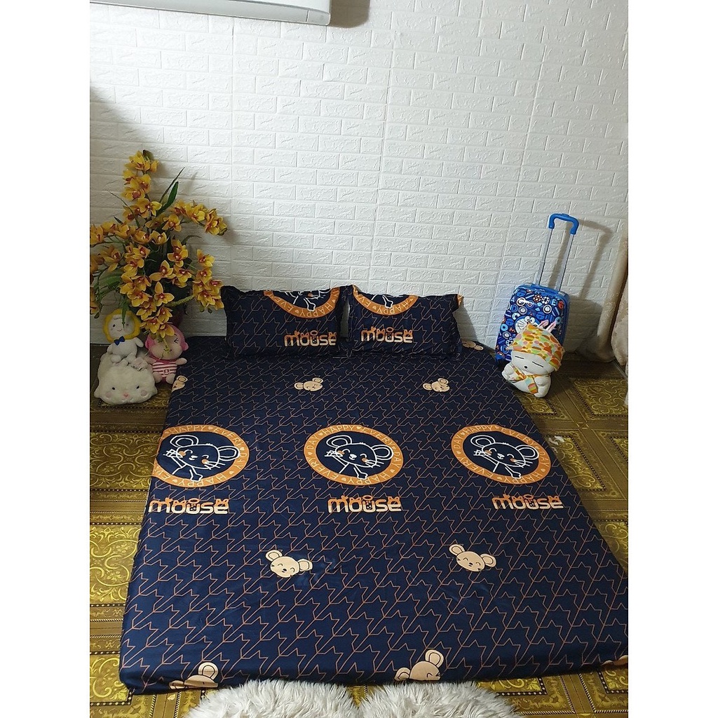 (Sale Hot) Bộ ga gối poly cotton loại đẹp mẫu Bò Hồng, drap giường bo chun bọc nệm (1 ga + 2 vỏ áo gối) giá rẻ